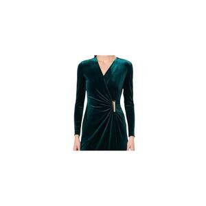 NWT CALVIN KLEIN WOMENS 10 VELVET WRAP LONG SLEEVE DRESS GREEN 80s HOLIDAY
